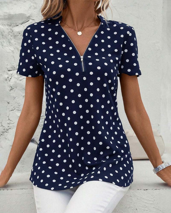 Polka dot zippered blouse