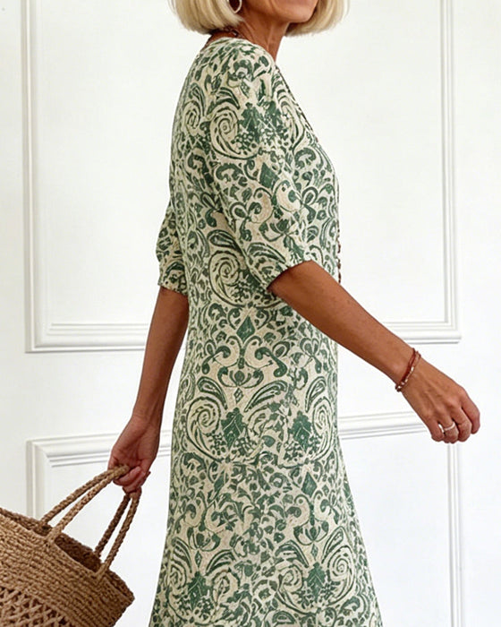 Vintage Floral V-Neck Maxi Dress