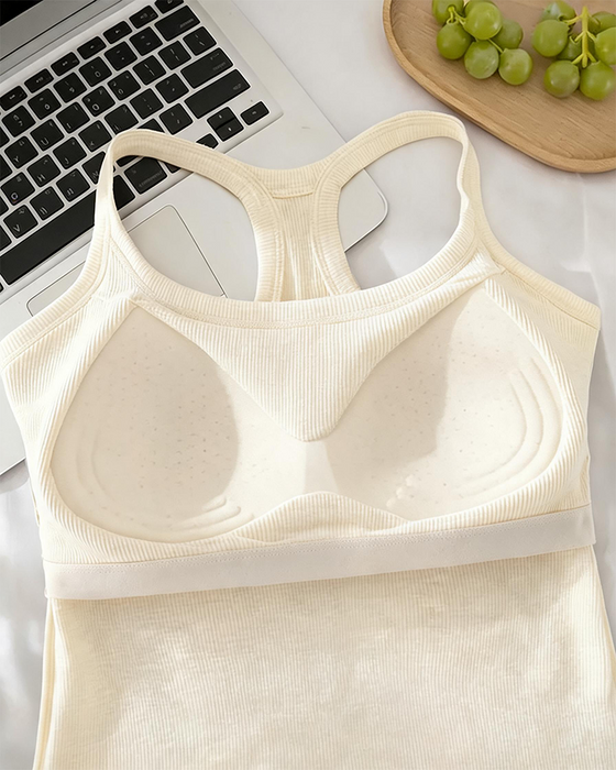 Built-in Bra Ribbed Solid Tank Top