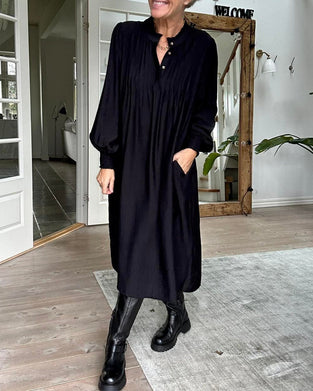 casual solid color dress with V neck