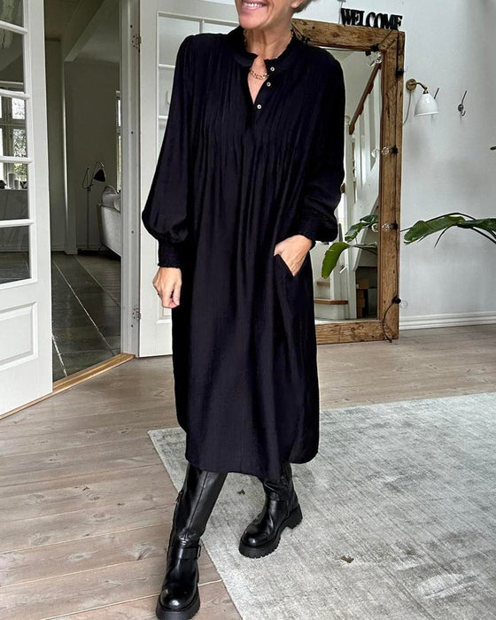 casual solid color dress with V neck