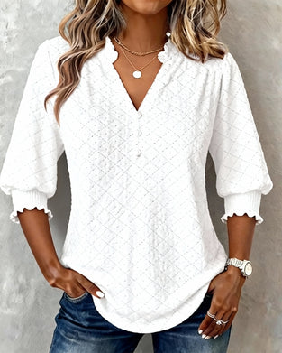 V-Neck Argyle Short-Sleeved Top