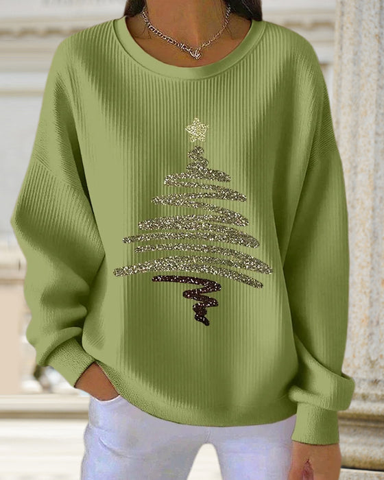 Loose Pitted Christmas Print Sweatshirt