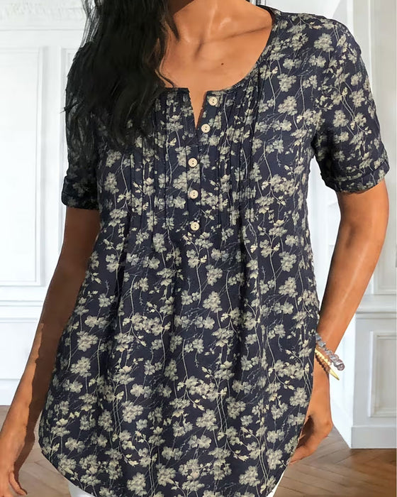 Vintage Shirred Floral Blouse