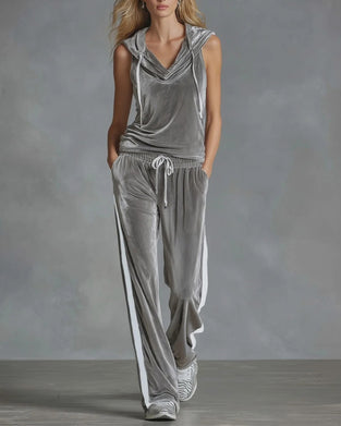 Velvet Hooded Sleeveless Set