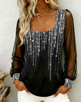 Fashionable Patchwork Long-Sleeved Top