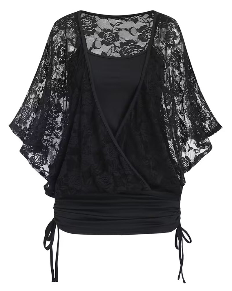 Stylish Batwing Sleeve Solid Color Top