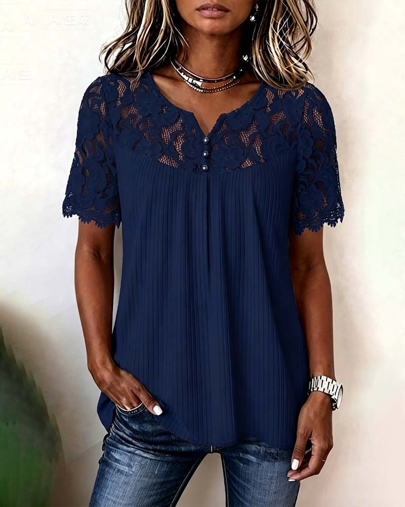 Lace Patchwork Short Sleeve Blouse