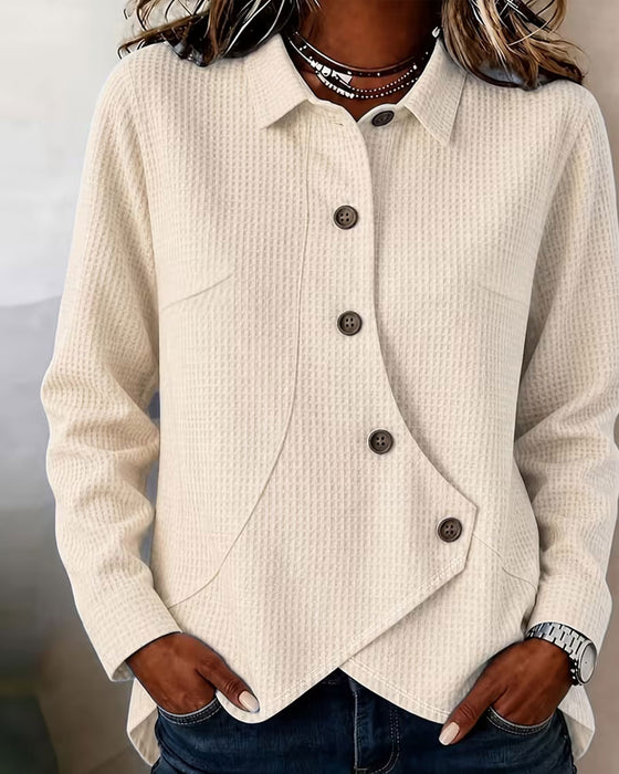 Lapel Waffle Irregular Button Top