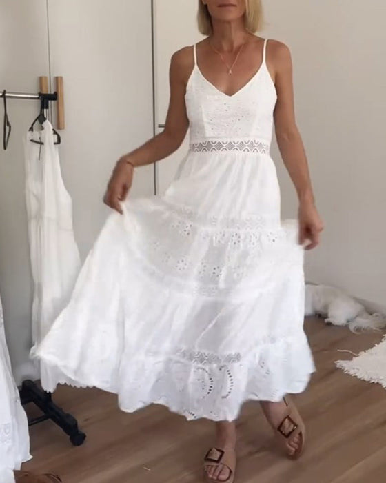 Lace patchwork suspender dress