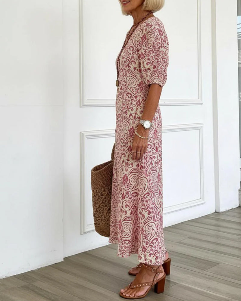 Vintage Floral V-Neck Maxi Dress