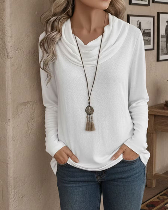 Cowl Collar Irregular Long Sleeve Top