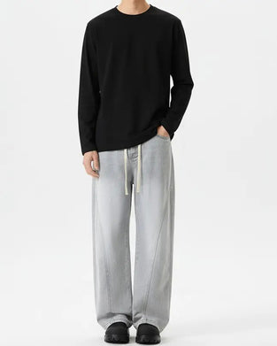 Men's Crew Neck Long-Sleeve Slit T-Shirt