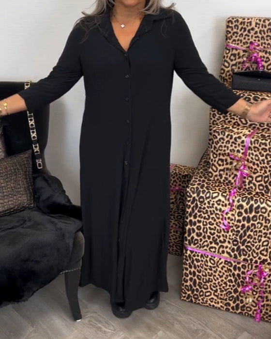 Buttoned V-neck solid color dress