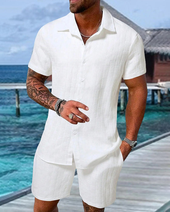 Plaid Polo Collar Casual Men's Sets