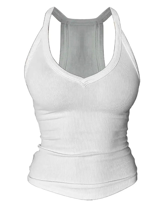 Built-in Bra V-Neck Ribbed Spaghetti Strap Cami Top