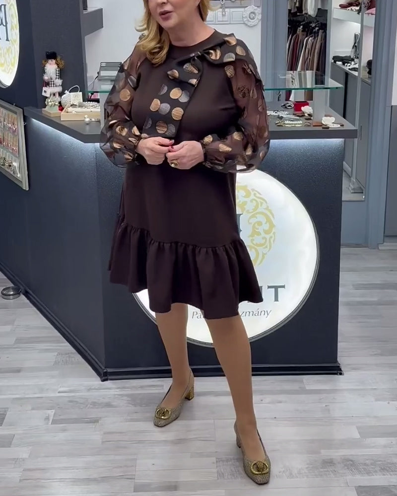 Casual Polka Dot Long-Sleeved Knee-Length Dress