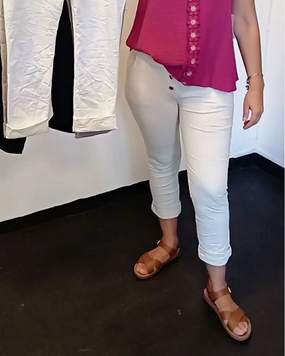 Fashion Solid Color Button Pocket Skinny Pants