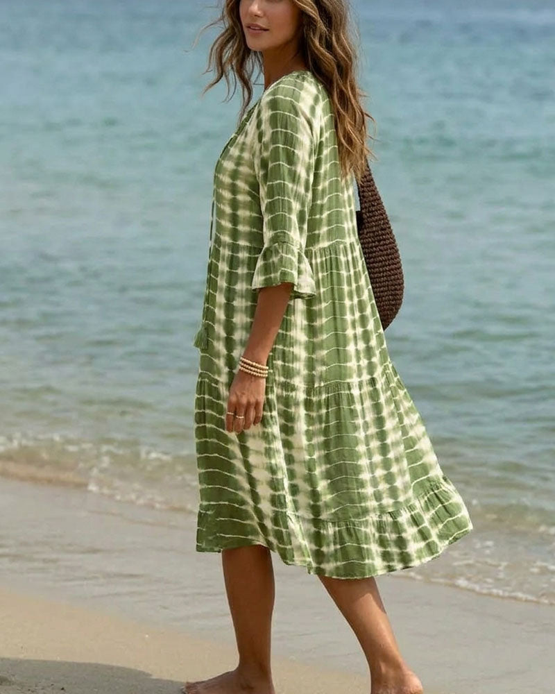V-Neck Gradient Print Vacation Dress