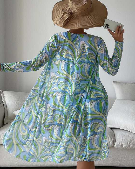 Three-piece printed bikini swimsuit