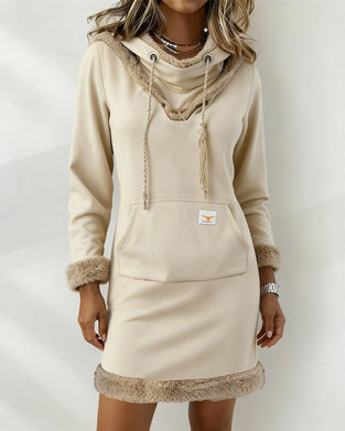 Long-Sleeved Plush Patchwork Dress