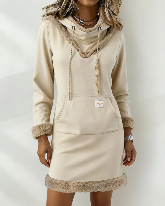 Long-Sleeved Plush Patchwork Dress