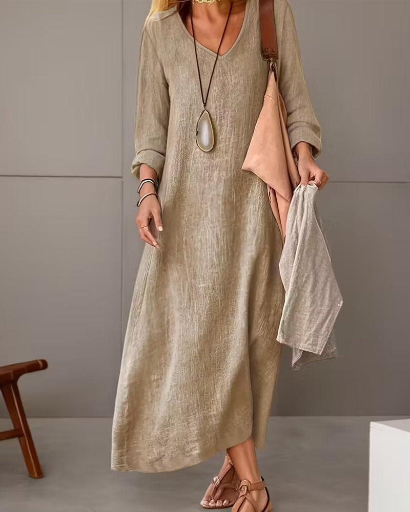 Casual Style V-Neck Long-Sleeved Dress