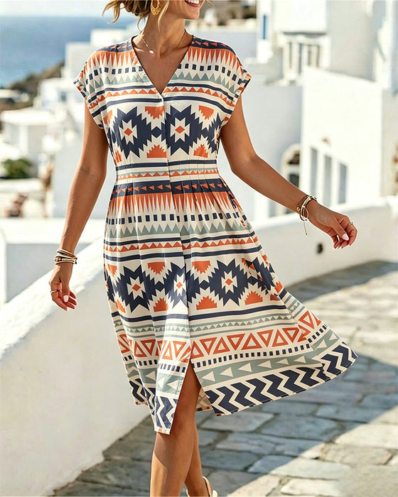 Casual V-Neck Dropped Shoulder Dress