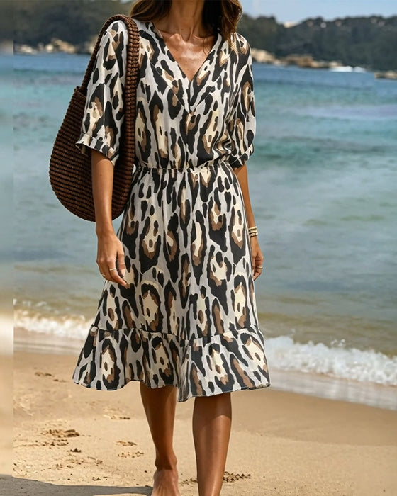 Casual A-Line Leopard Dress