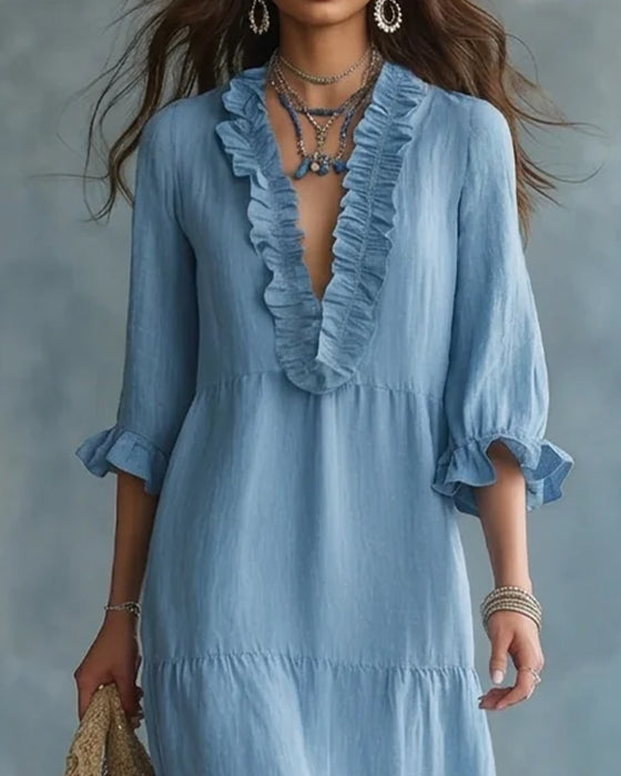V-Neck Ruffle Tiered Long Dress