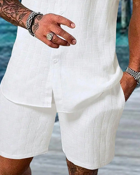 Plaid Polo Collar Casual Men's Sets