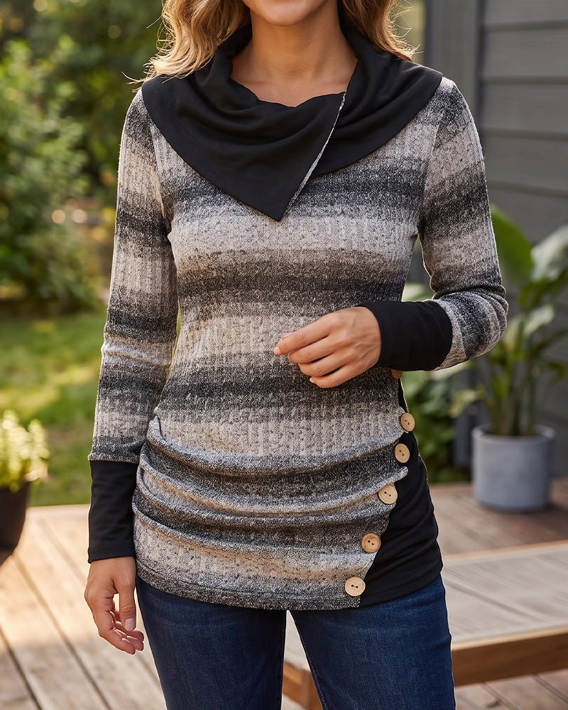 Irregular Stripe Button Sweatshirt