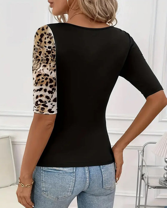 Leopard Print Contrast T-Shirt