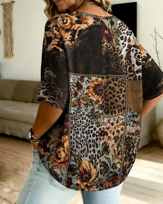Leopard V-Neck Casual Blouse