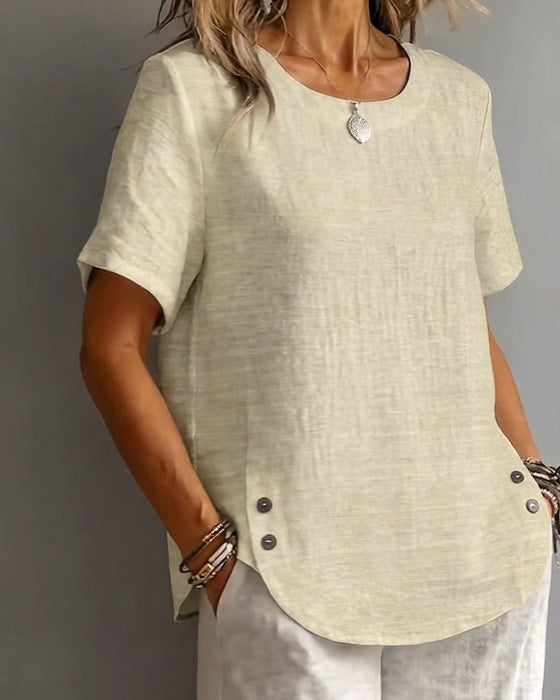 Crew Neck Solid Color Simple T-Shirt 100%Cotton