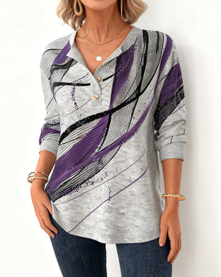 Henley Collar Printed Sweatshirt