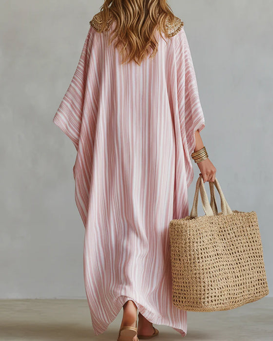 V-Neck Striped Casual Dress