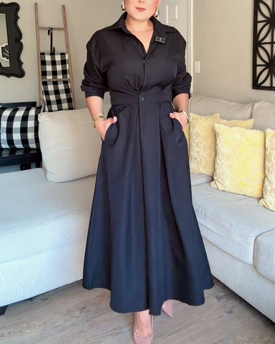 Lapel Waist Shirt Dress