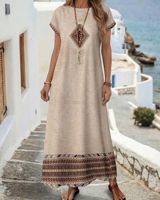 Round Neck Overlap Print Dress