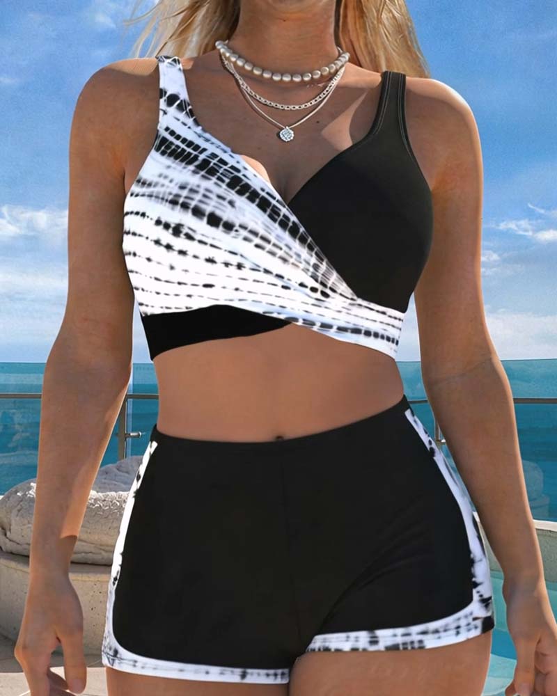 Cross Print Boyshort Bikini