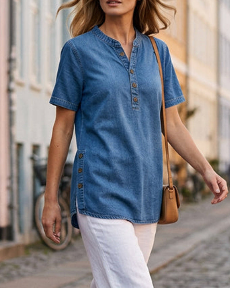 Casual Solid Color Short Sleeve Blouse