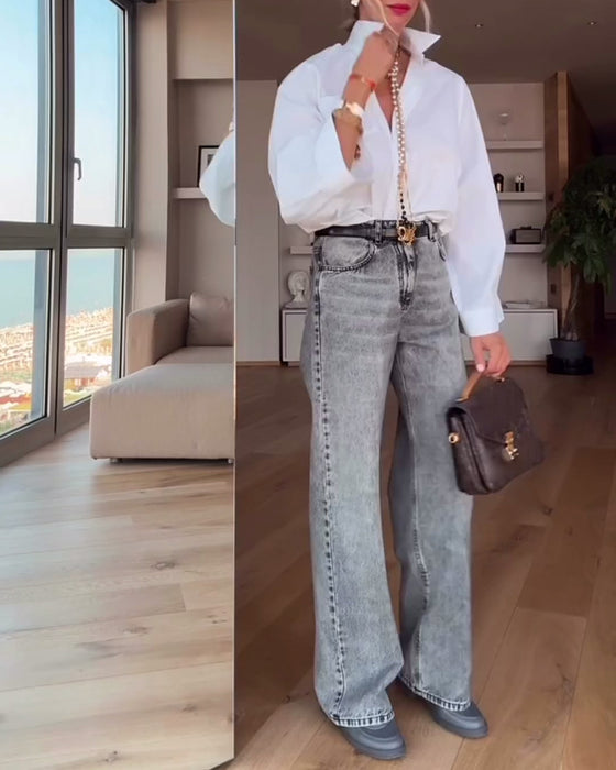 Lapel Solid Color Casual Shirt