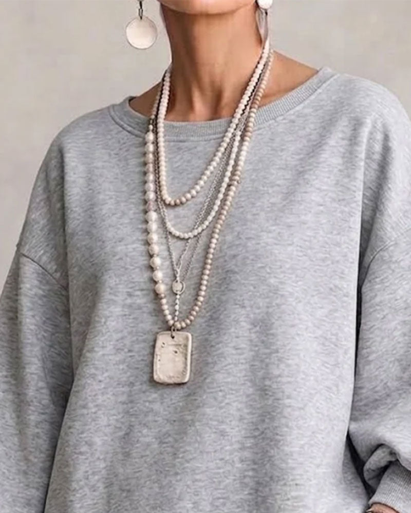 Crew Neck Lantern Sleeve Asymmetric Sweatshirt
