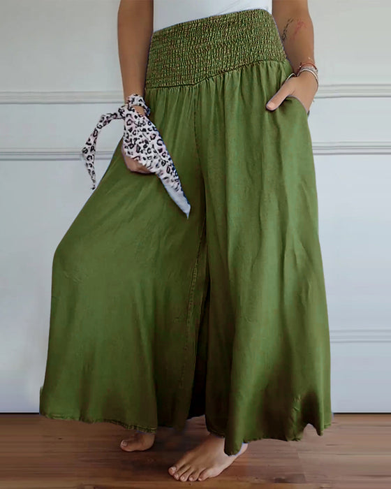 Elastic waist wide leg pants