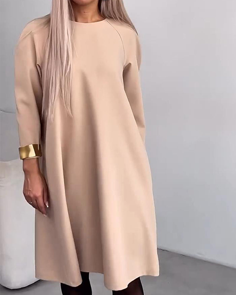 Button-Down Design Raglan Sleeve Solid Color Dress