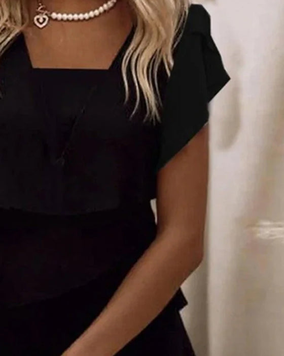 Square Neck Tiered Solid Dress