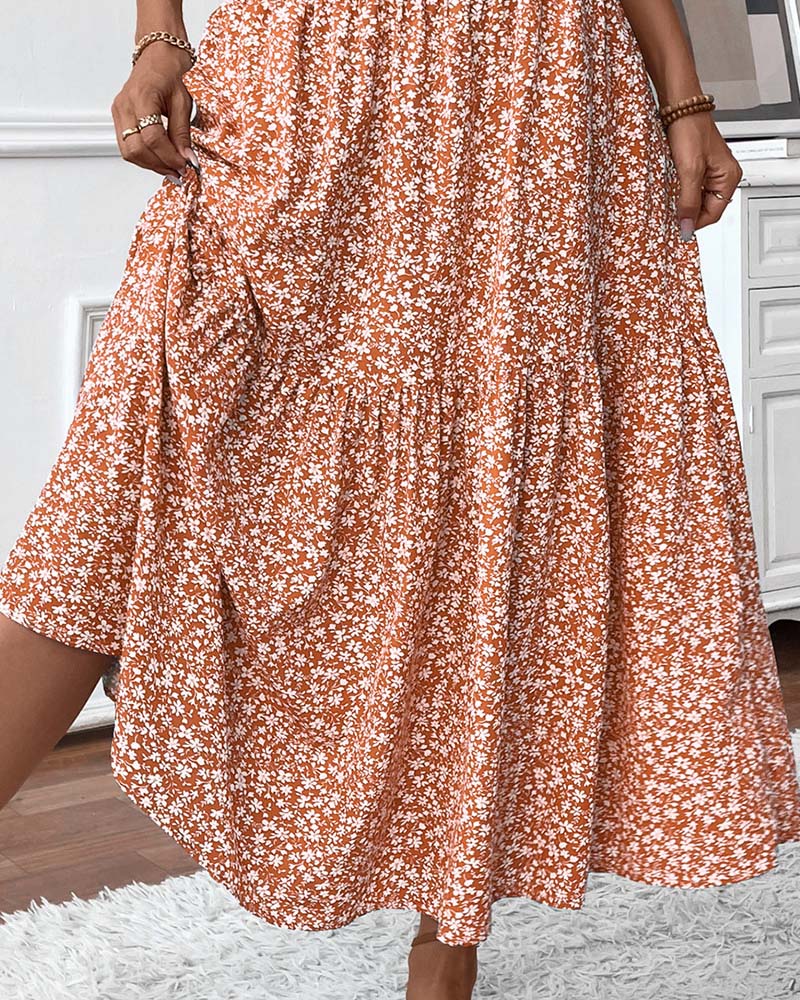 Layered Tiny Flower Print A-Line Long Skirt