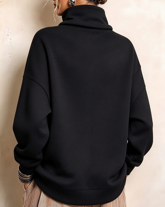 High-Neck Rhinestone Drawstring Sweatshirt