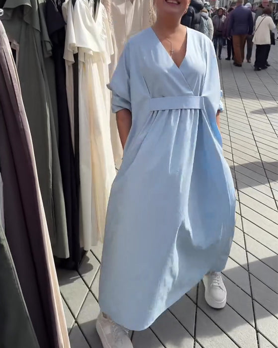 Loose-Fitting And Stylish V-Neck Dress