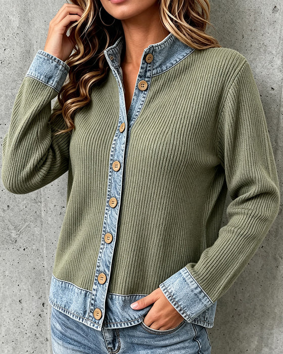 Relaxed Denim Panel Knit Coat